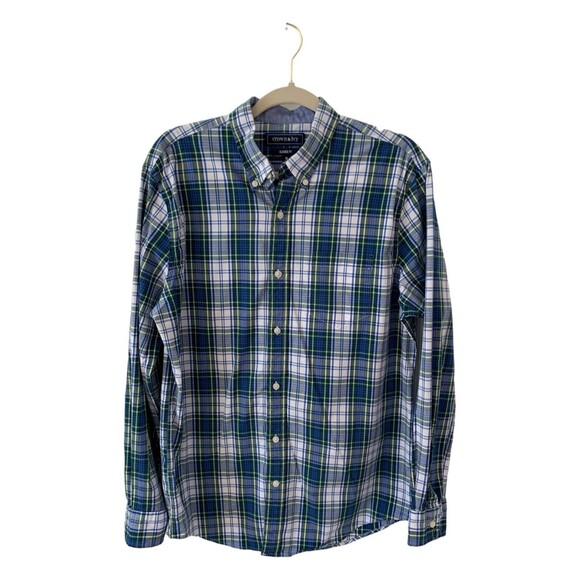 Crown & Ivy Blue Green Plaid Long Sleeve Button Down Shirt Classic Fit Size Med - Picture 1 of 9